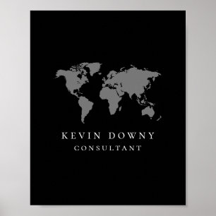 Modern World Map Black Business Logotyp Sign Poster
