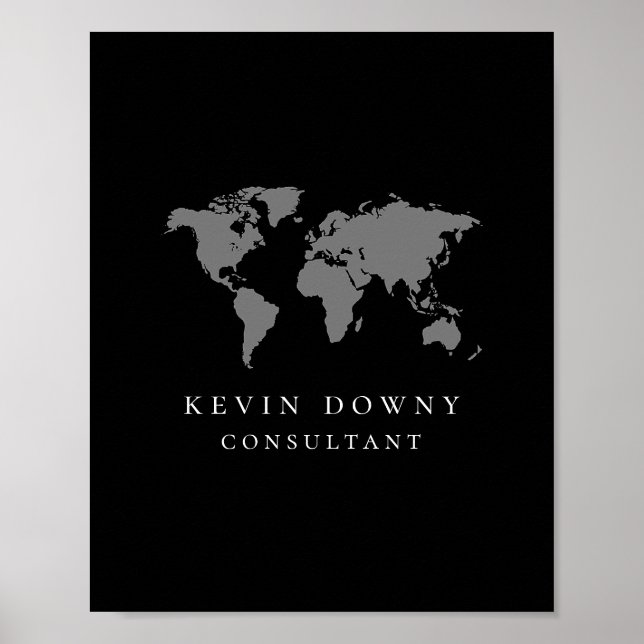 Modern World Map Black Business Logotyp Sign Poster (Framsidan)