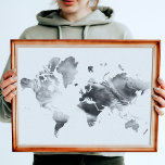 Modern World Map for Black White Watercolor Canvastryck<br><div class="desc">Svartvit,  modern vattenfärgsvärldsbild</div>