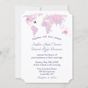 Modern World Map for Destination Wedding Watercolo Inbjudningar