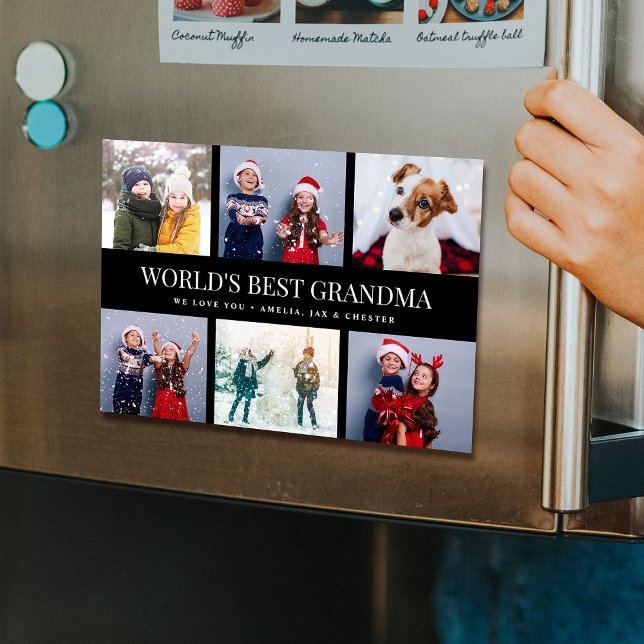 Modern WORLDS BEST GRANDMA Photo Collage Magnet (Skapare uppladdad)