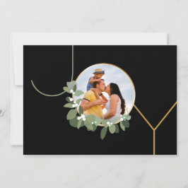 Modern Wreath Christmas Joy Family Photo Chic Julkort