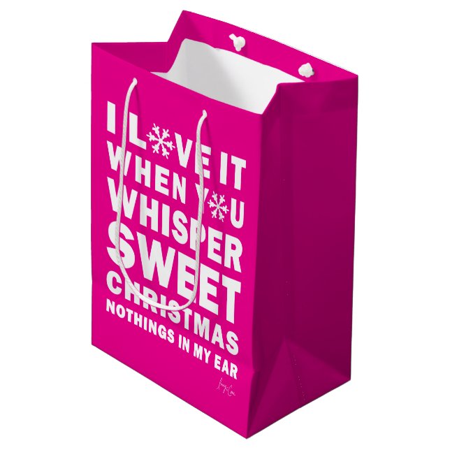 Modern Xmas Hot Pink & Vit Presentpåse | Söt Xmas (Framsidan Vinklad)