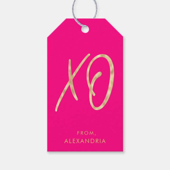 Modern XO Rosa Faux Guld Valentines Märkre Presentetikett (Framsidan)