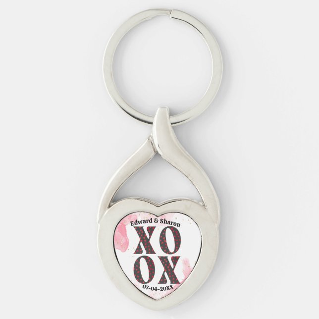 Modern XOXO Alla hjärtans dag-gåva Twisted Heart Silverfärgad Nyckelring (Framsidan)