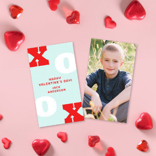 Modern XOXO Aqua Valentines klassrumsfoto av typen Anteckningskort