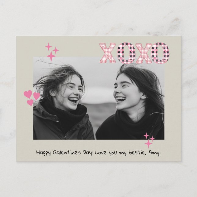 Modern XOXO Galentine's Day Anpassningsbar Photo & Vykort (Framsida)