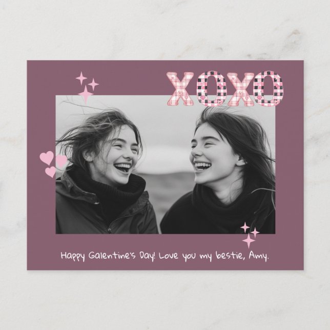 Modern XOXO Galentine's Day Anpassningsbar Photo & Vykort (Framsida)