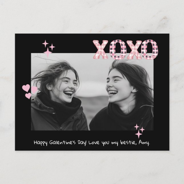 Modern XOXO Galentine's Day Anpassningsbar Photo & Vykort (Framsida)