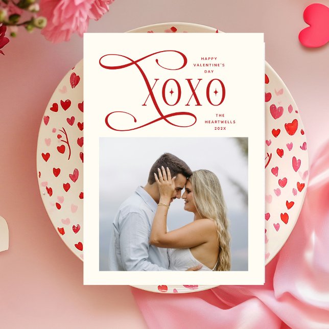 Modern XOXO Parfoto Glad Alla Hjärtans Dag Julkort (Skapare uppladdad)