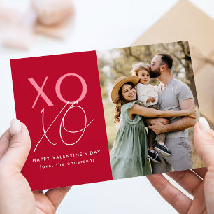 Modern XOXO Red and Rosa Valentine Day Photo Julkort