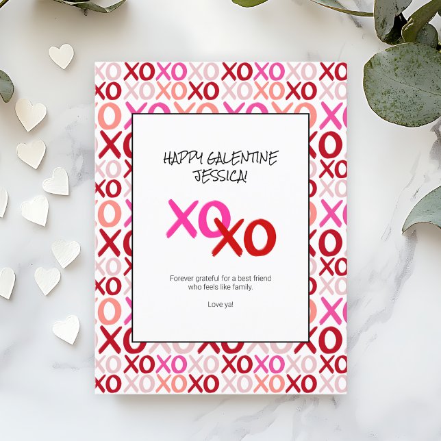 Modern XOXO-Rosa och Röda Galentines bästa vänner Helg Vykort (Modern XOXO Pink and Red Galentines Best Friends Holiday Postcard)