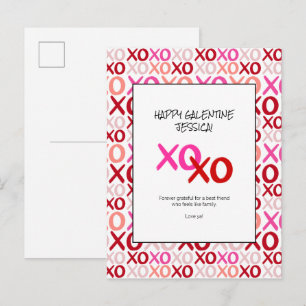 Modern XOXO-Rosa och Röda Galentines bästa vänner Helg Vykort