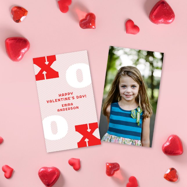 Modern XOXO Rosa Valentines klassrumsfoto Anteckningskort (Skapare uppladdad)