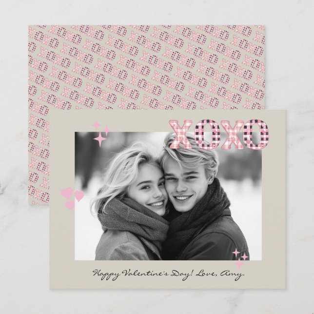 Modern XOXO Valentine Day Anpassningsbar Photo & T Vykort (Fram/baksida)
