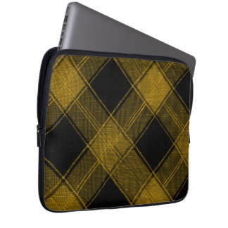 Modern Yellow and Black Buffalo Plaid Laptop Sleev Fodral