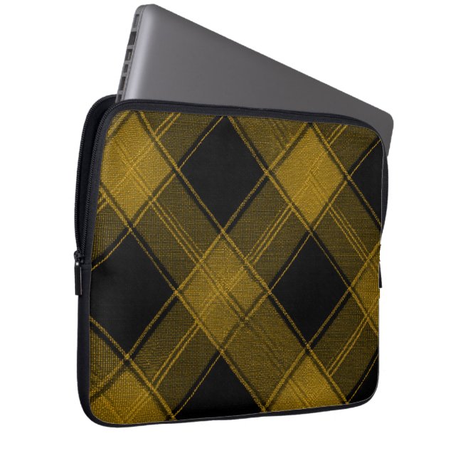Modern Yellow and Black Buffalo Plaid Laptop Sleev Fodral (Framsidan Höger)