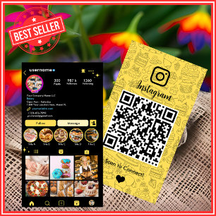 Modern Yellow Bakery Instagram Chef Konditori QR-k Visitkort