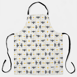 Modern Yellow Bee Pattern Elegant Black Monogram