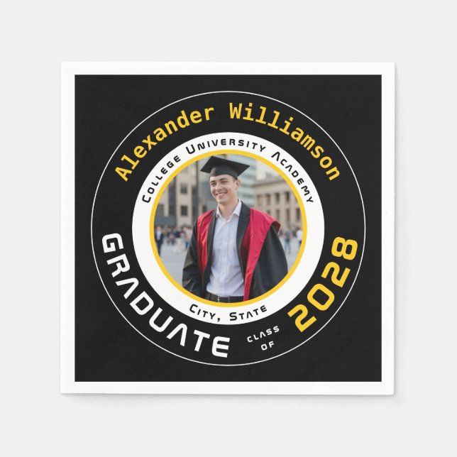 Modern Yellow Black White Graduation Photo  Pappersservett (Framsidan)