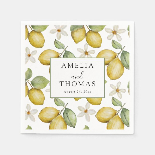 Modern Yellow Citrus Wedding Pappersservett (Framsidan)