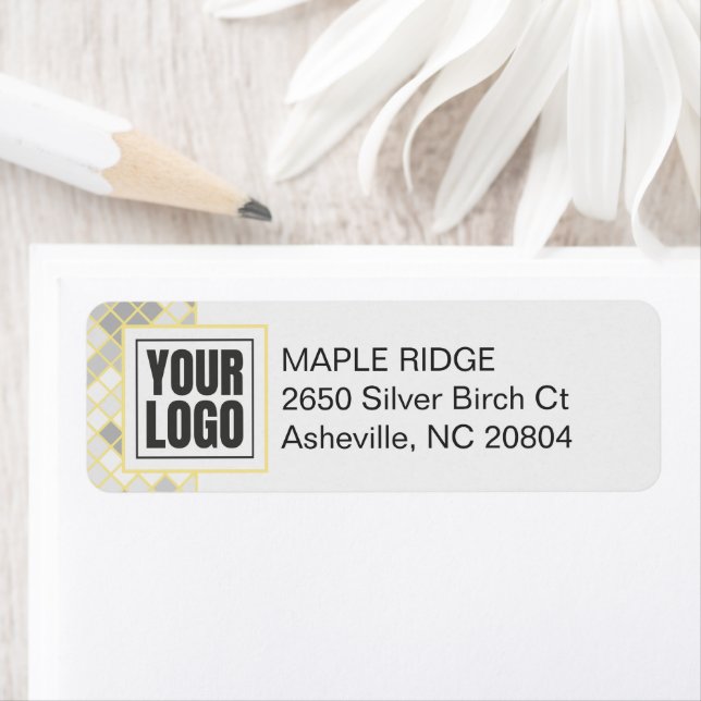 Modern Yellow & Gray Geometric Address Label Returadress Etikett (Insitu)