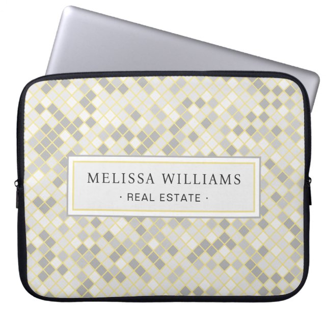 Modern Yellow & Gray Geometric Business Laptop Fodral (Framsidan)