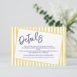 Modern Yellow Hand Written Pinstripe Italy Wedding Tilläggskort