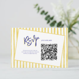 Modern Yellow Hand Written Stripe QR Code Wedding OSA Kort