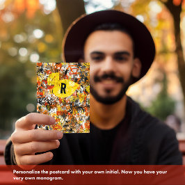 Modern Yellow Orange Abstract Painting Monogram Vykort