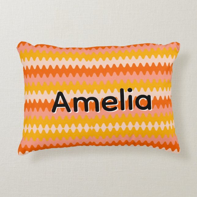 Modern Yellow, Orange & White Zig Zag Pattern Prydnadskudde (Framsidan)