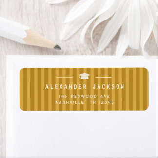 Modern Yellow Stripes Graduation Return Address Returadress Etikett