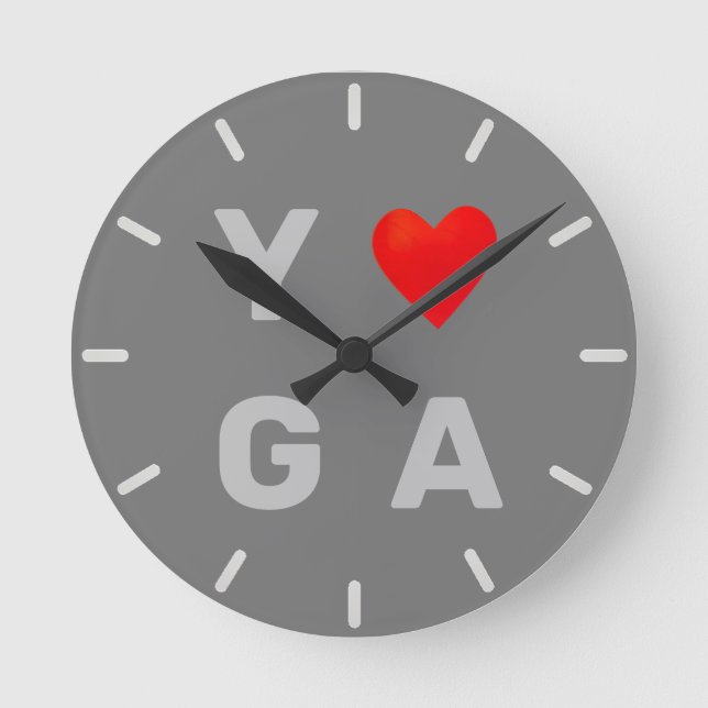 Modern Yoga Heart på Grått Rund Klocka (Framsida)