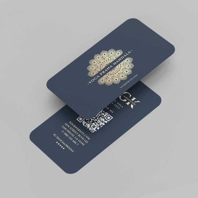 Modern Yoga-instruktör Blue Guld Mandala Monogram Visitkort (Modern Yoga Instructor Blue Gold Mandala Monogram Business Card
)