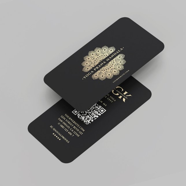 Modern Yoga Meditation Monogram Black Guld Mandala Visitkort (Modern Yoga Meditation Monogram Black Gold Mandala Business Card
)