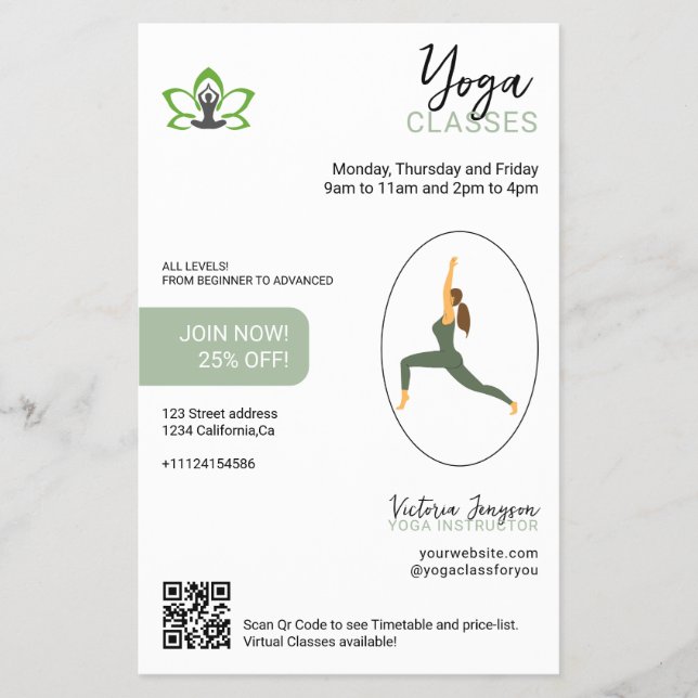 Modern yogastudio flygblad | Förpackat med omsorg (Framsidan)