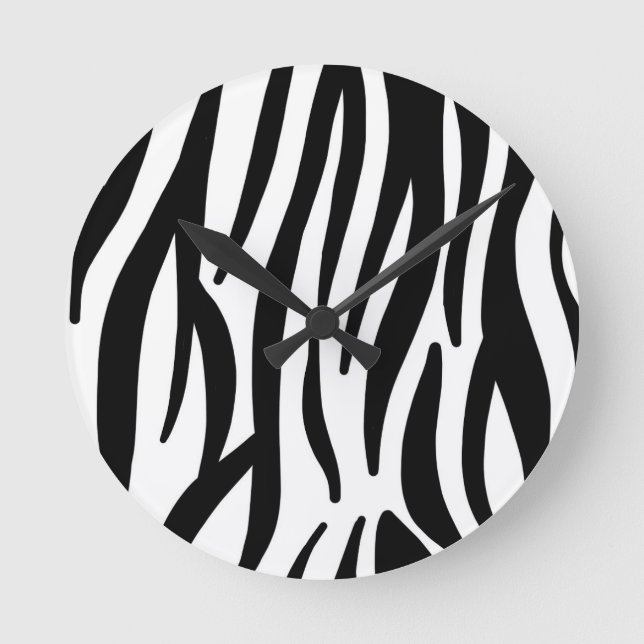 Modern Zebra Print Wall Clock - Bold Abstract Anim Rund Klocka (Framsida)