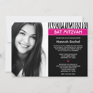 Modern Zebra Rosa Photo Bat mitzvah inbjudningar