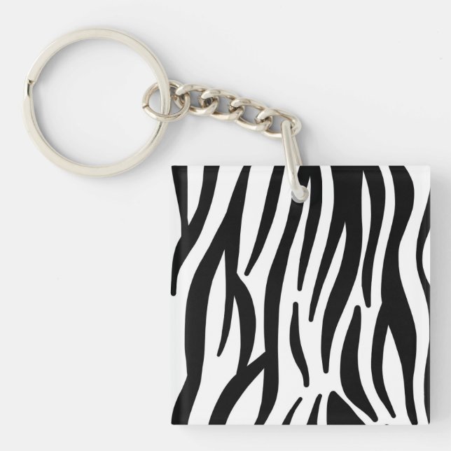 Modern Zebraprint Nyckelring - Abstrakt Svart och  (Framsidan)