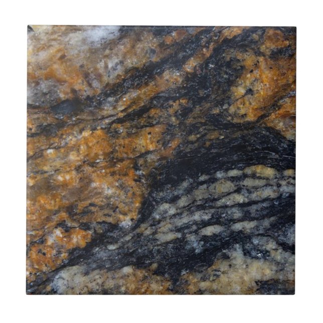 Modern Zen Black och Guld Quartzite Crystal Print Kakelplatta (Framsidan)