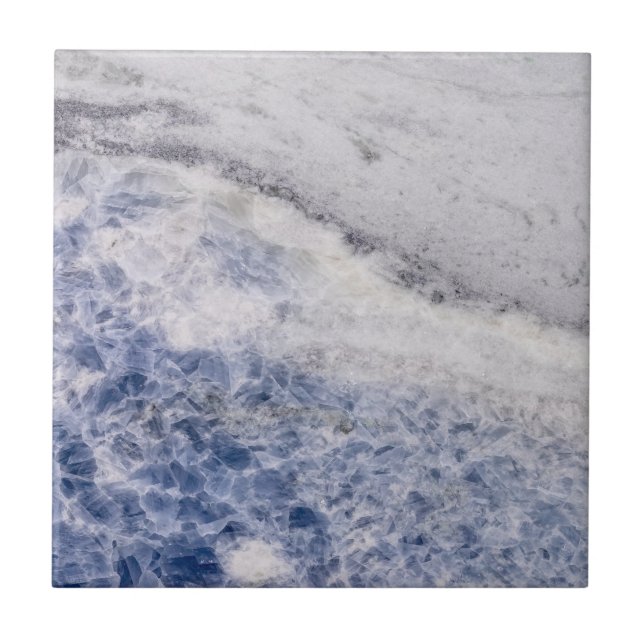 Modern Zen Blue Calcite Quartz Crystal Skriv ut Kakelplatta (Framsidan)