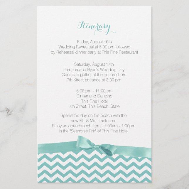 Modern Zig Zag Aqua och Grått Itinerary (Framsida)