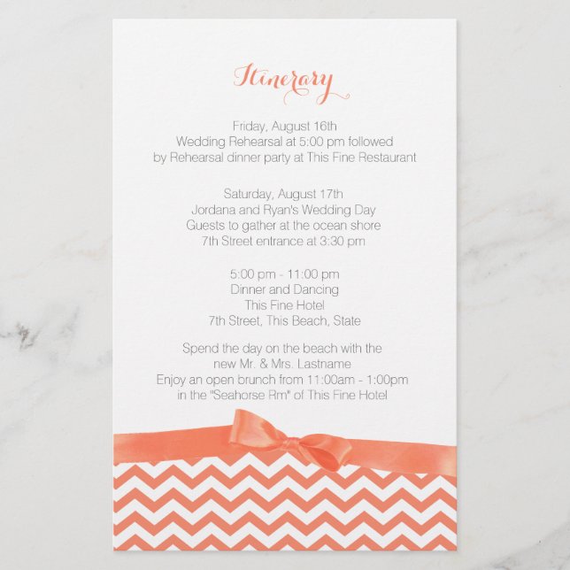 Modern Zig Zag Coral och Grått Itinerary (Framsida)