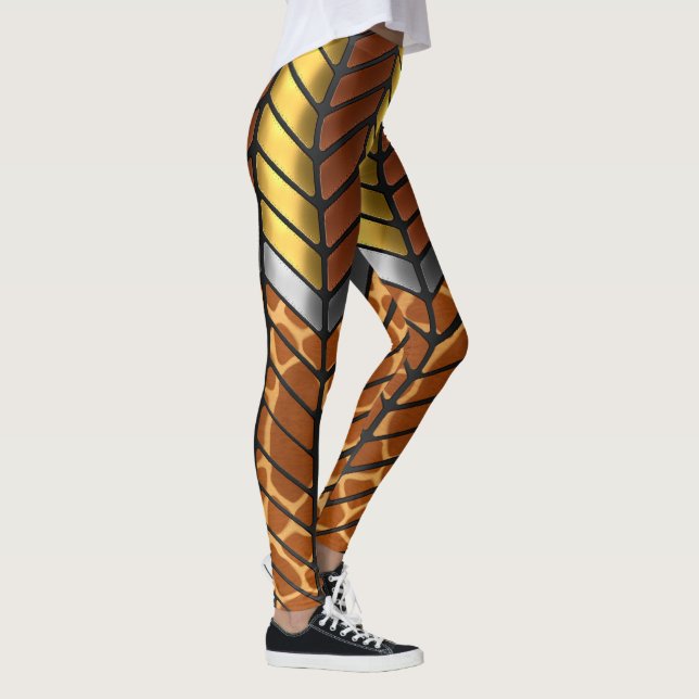 Modern Zigzag Chevron Giraffe Animal Print Leggings (Höger)
