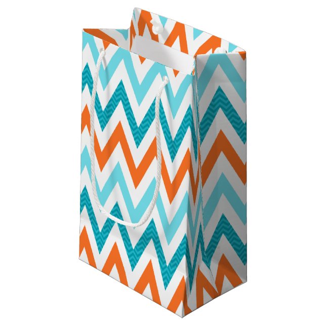 Modern ZigZag Chevron-Orangen Aqua Blue Mönster (Framsidan Vinklad)