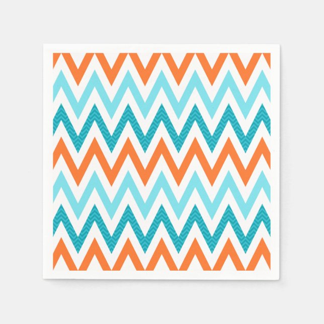 Modern ZigZag Chevron-Orangen Aqua Blue Mönster Pappersservett (Framsidan)