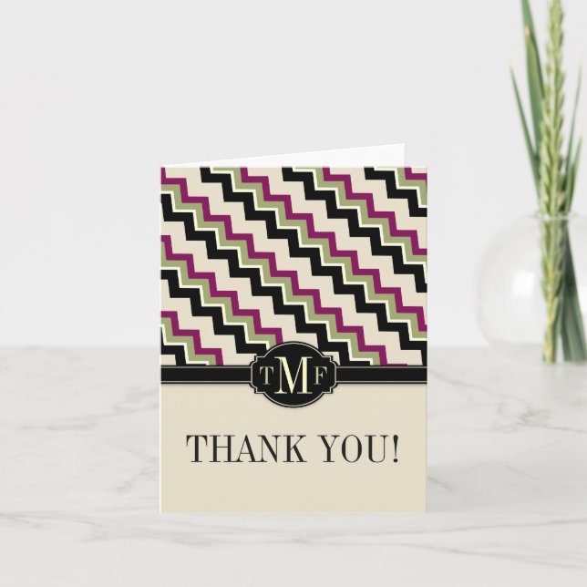 Modern ZigZag Monogram-Tack Tack Kort (Framsida)