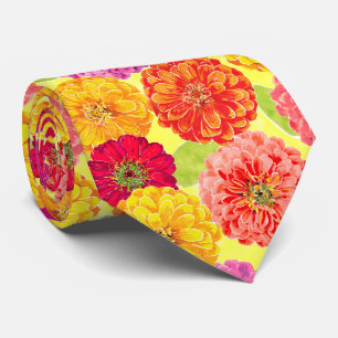 Modern zinniGult, Rosa, Orange Blommönster Slips