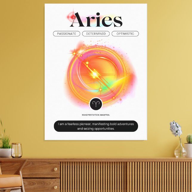 Modern Zodiac Sign ARIES-offert | Inslag Fire Canvastryck (Insitu (Vardagsrum))