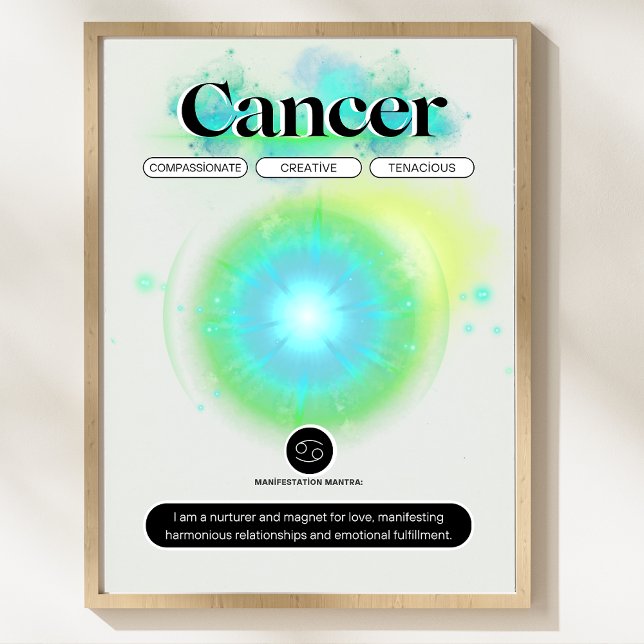 Modern Zodiac Sign Cancer Quote Vatten Inslag Poster (cancer zodiac, zodiac sign, astrology art, spiritual zodiac, cosmic design, horoscope cancer,)